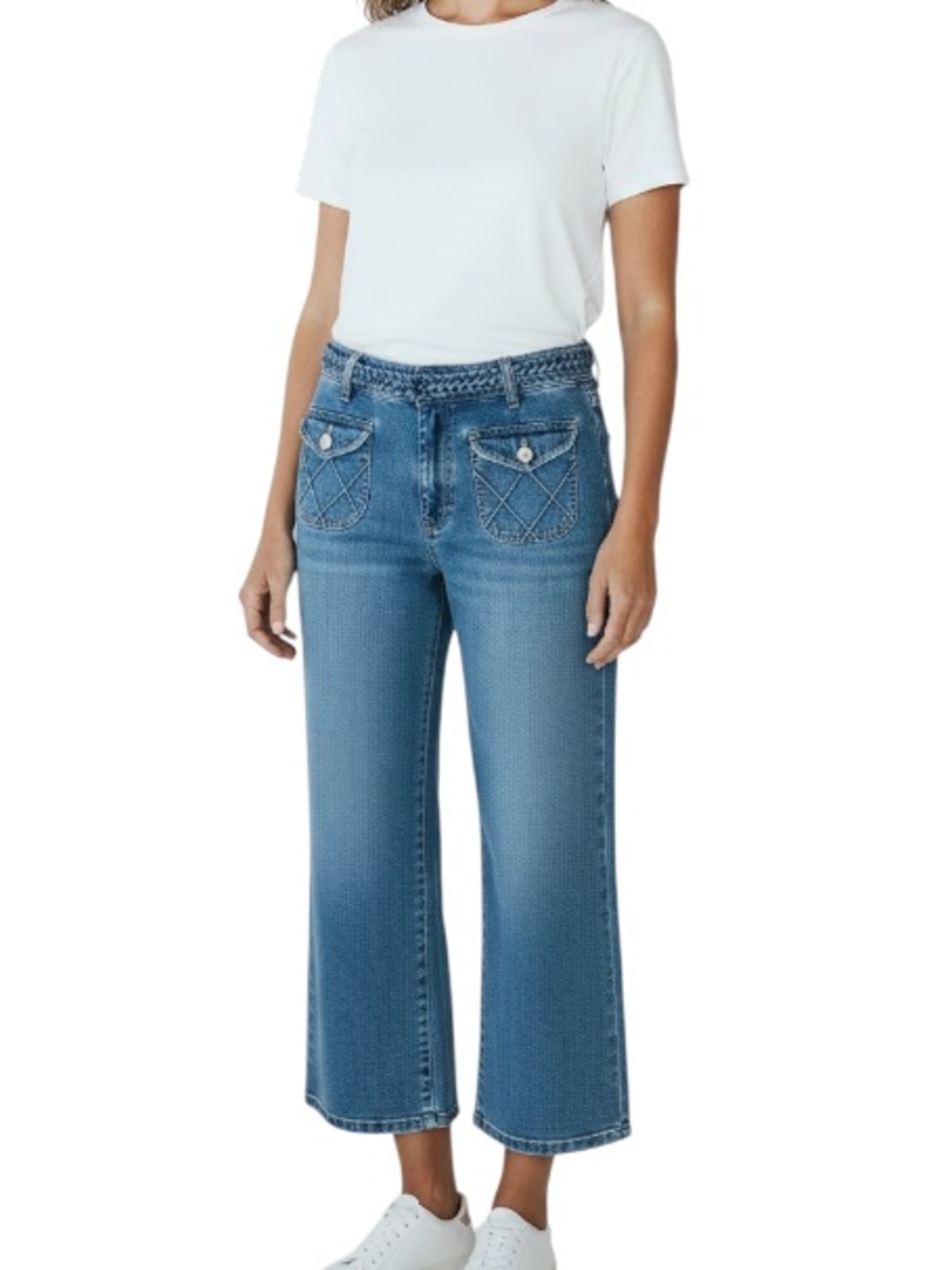 Vintage Gloria Vanderbilt Womens Light Wash Braided Belt Capri Jeans 6